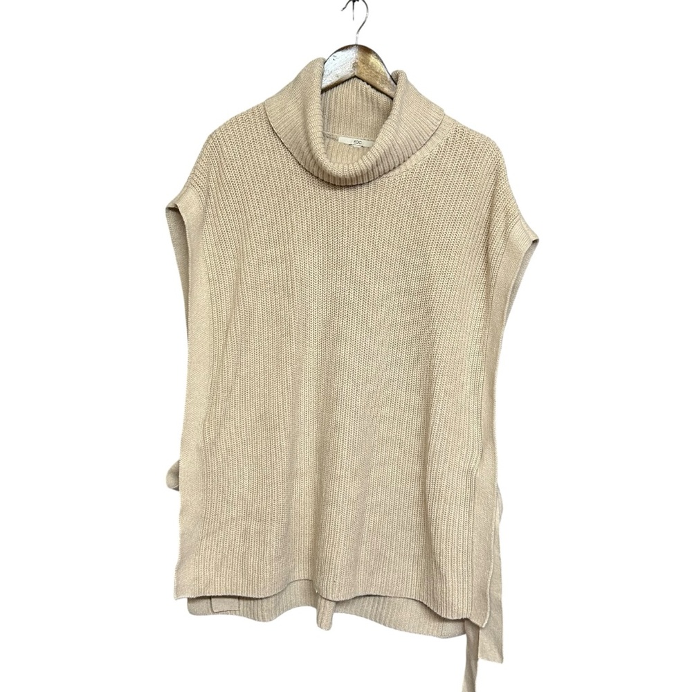 EDC Heavy Ribbed Cowl Neck Sweater Poncho Neutral Size M